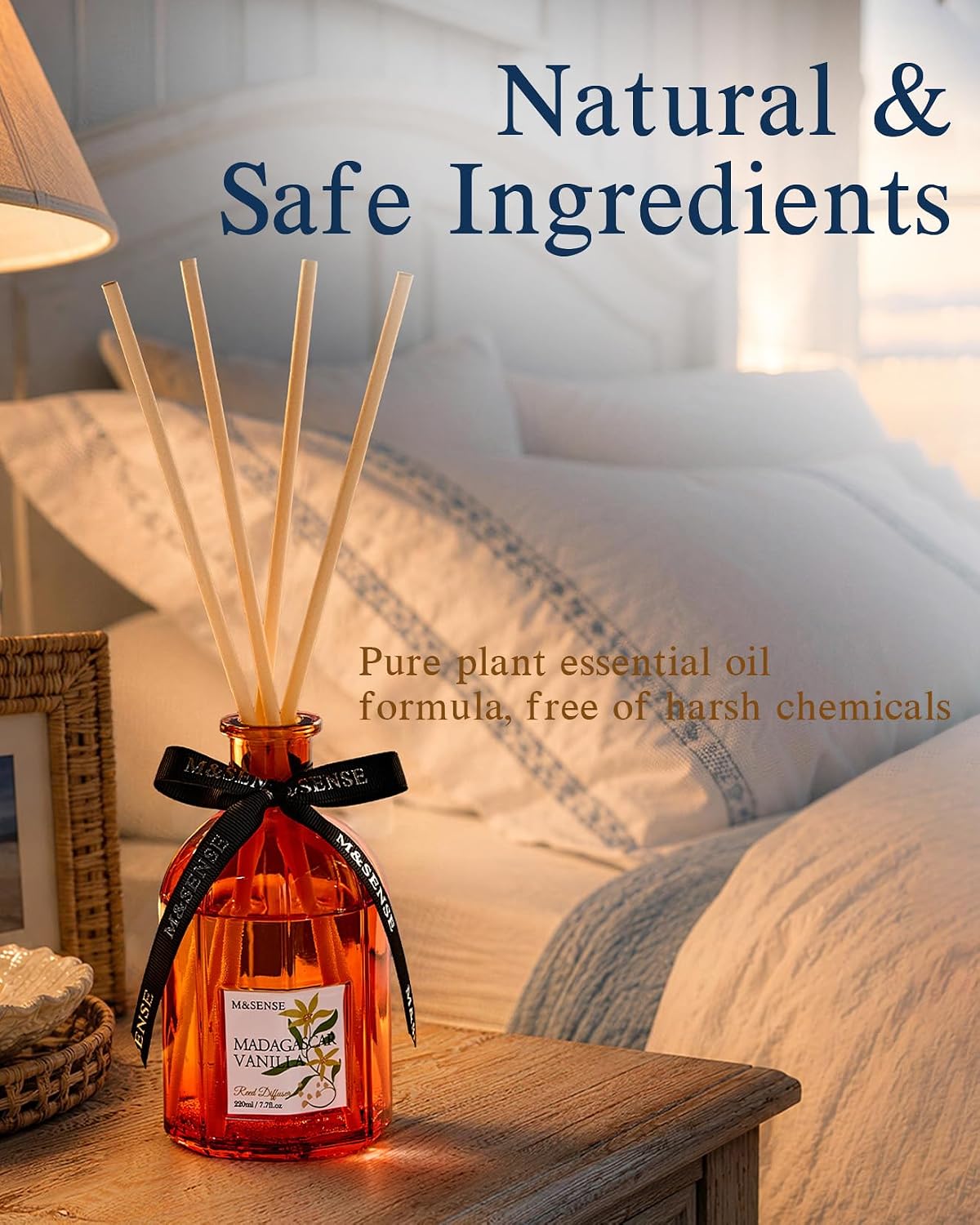 M&SENSE Reed Diffuser, Madagascar Vanilla, 7.7 oz Natural Essential Oil