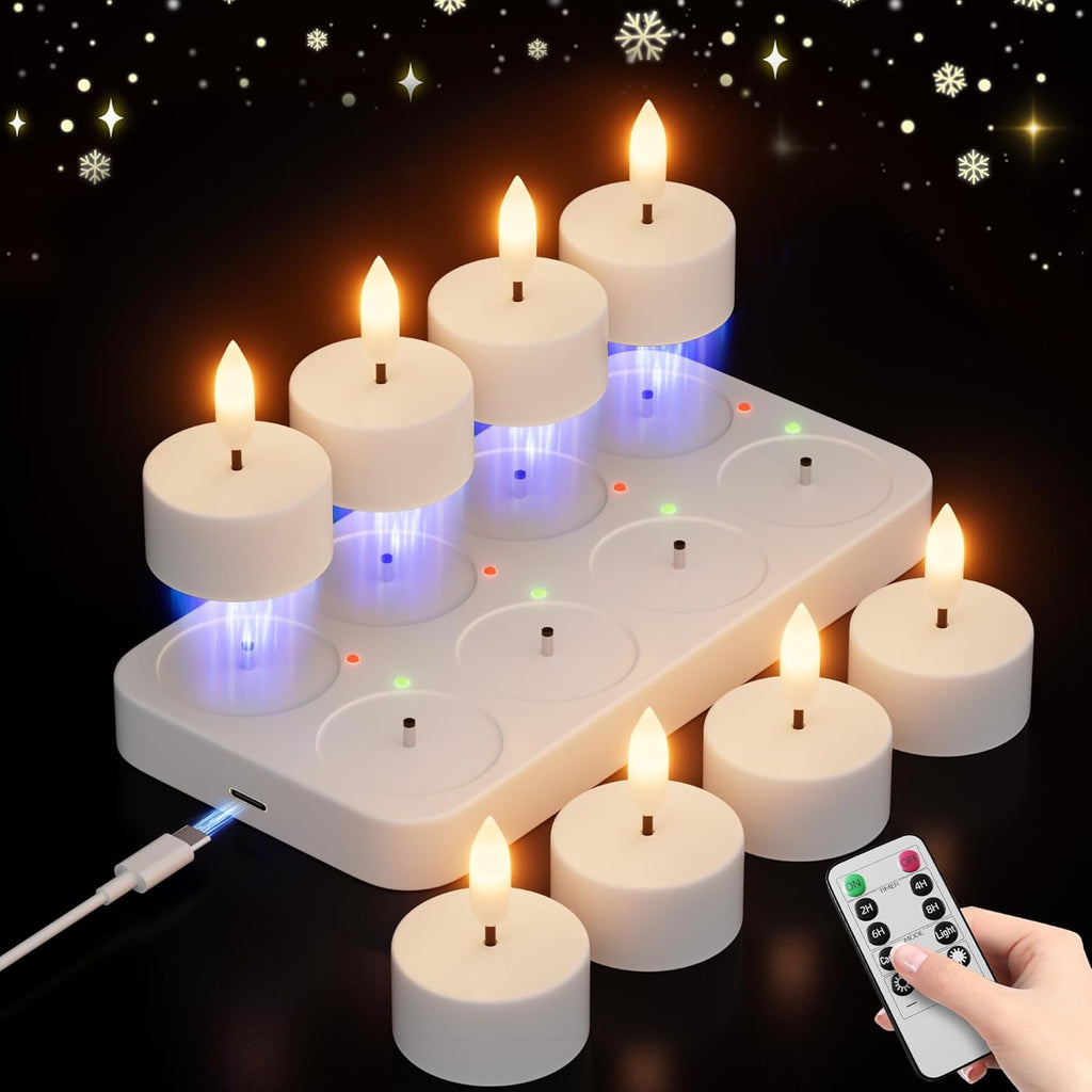 Rechargeable Flameless Tea Lights Candles with Charging Station Remote 8Pcs