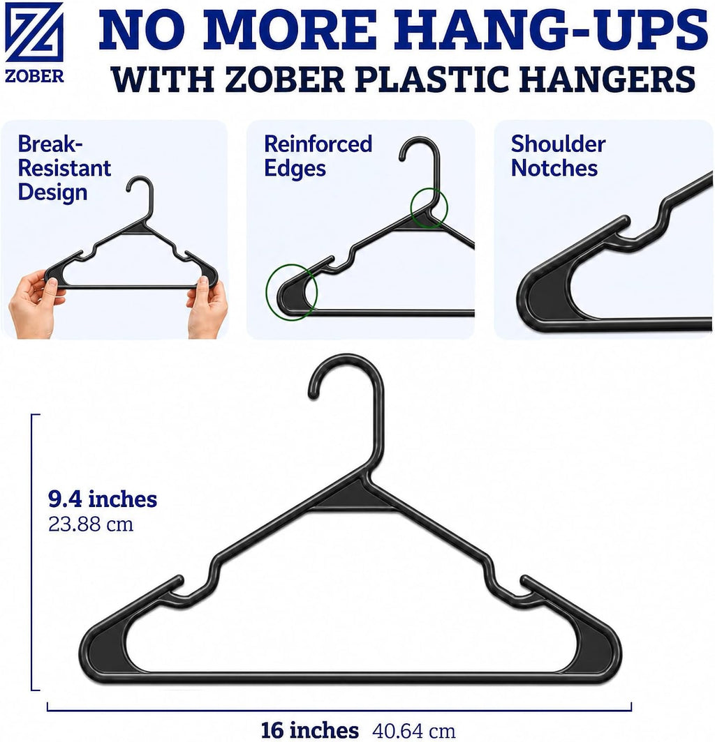 Zober Black Plastic Hangers 50 Pack, Clothes Hangers Plastic