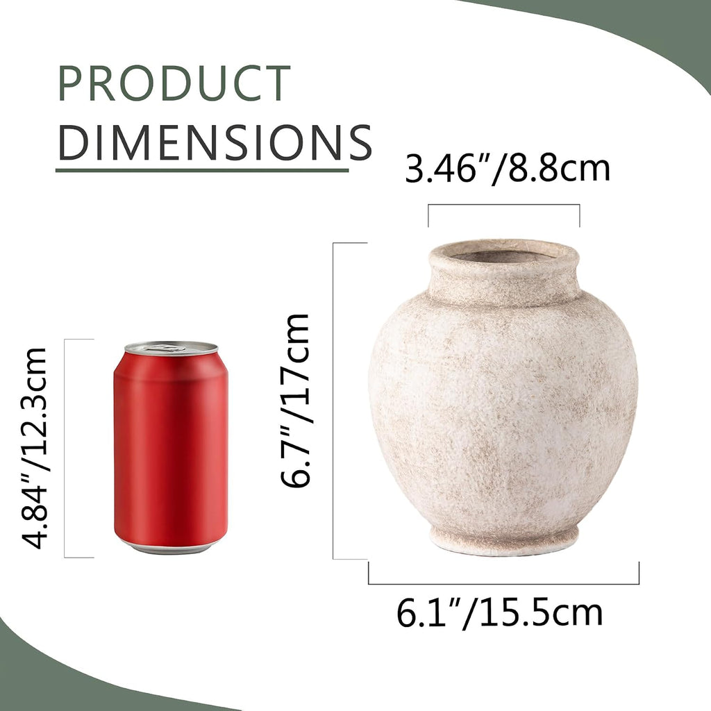 Ceramic Flower Vase, Rustic Farmhouse Decorative Vase Pottery Pampas Grass Vases for Home Decor Table Living Room Entryway Mantel Bookshelf Bedroom Bathroom Kitchen - 7.4" D