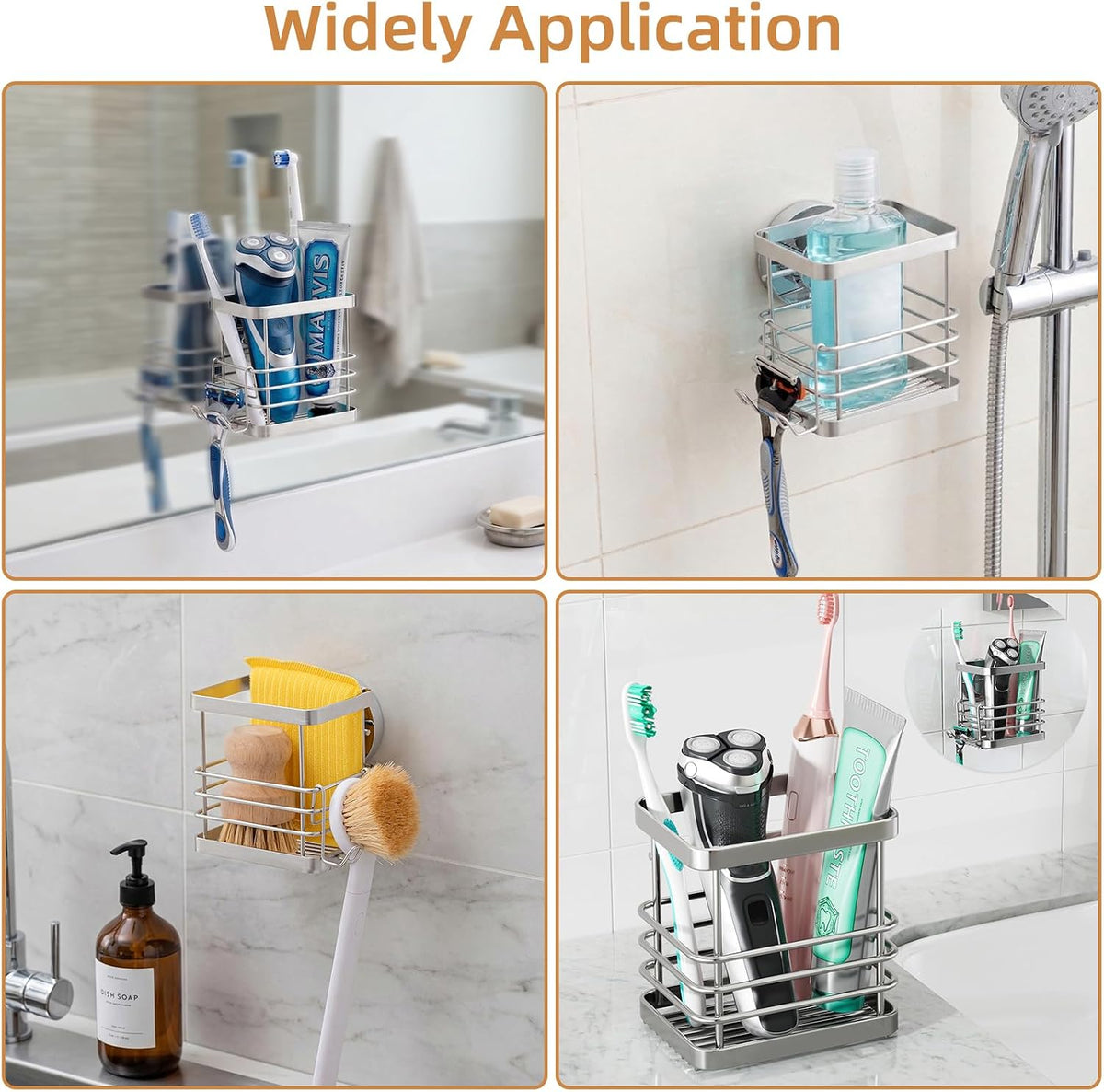 LEVERLOC Powerful Suction Cup Stainless Steel Toothbrush Holders, Silver