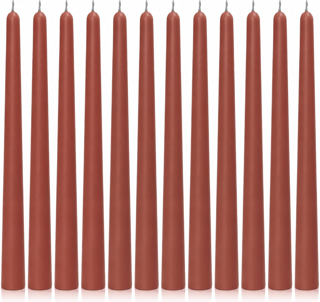 10" Classic Taper Candles, Terracotta, 12-Pack, 7-8 Hours Long Burning, Unscented Tall Candlesticks