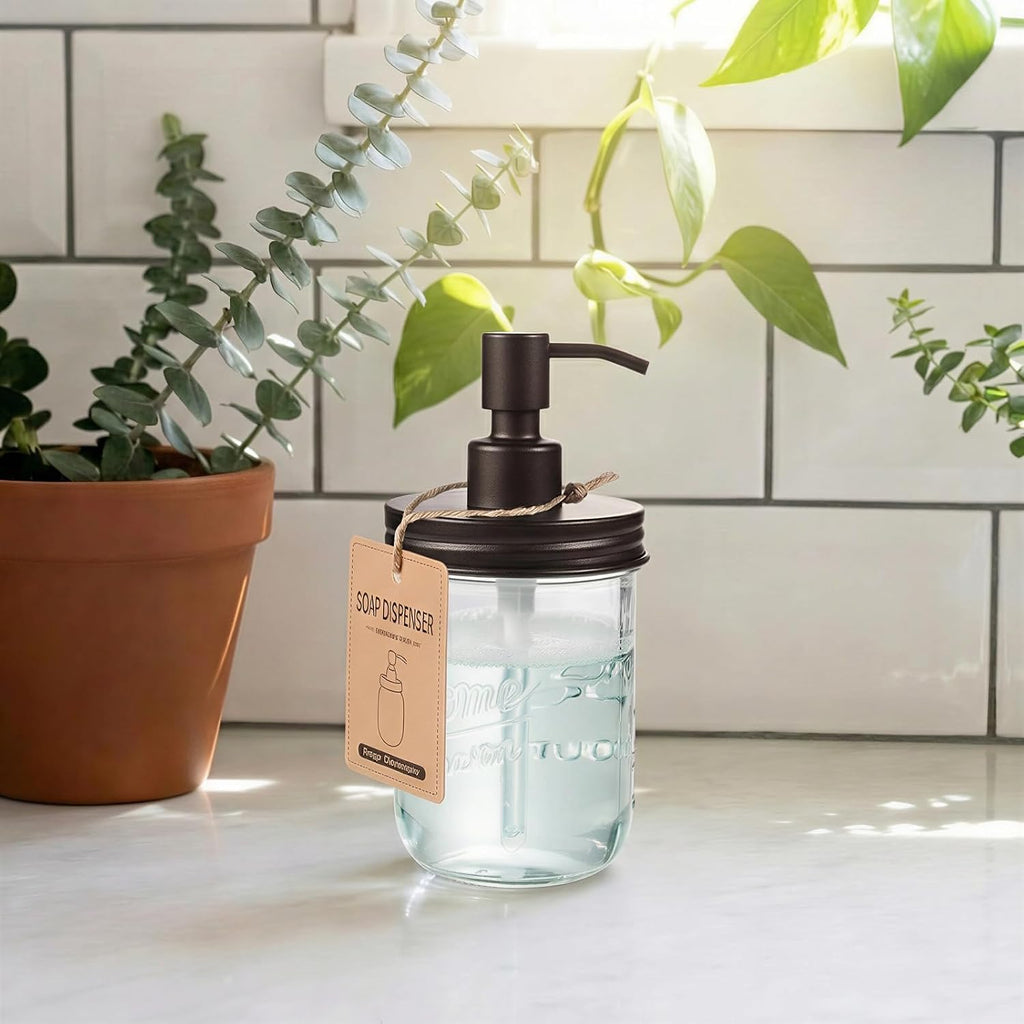 SheeChung 16oz Mason Jar Soap Dispenser, Bronze Stainless Steel Pump,2 Pack