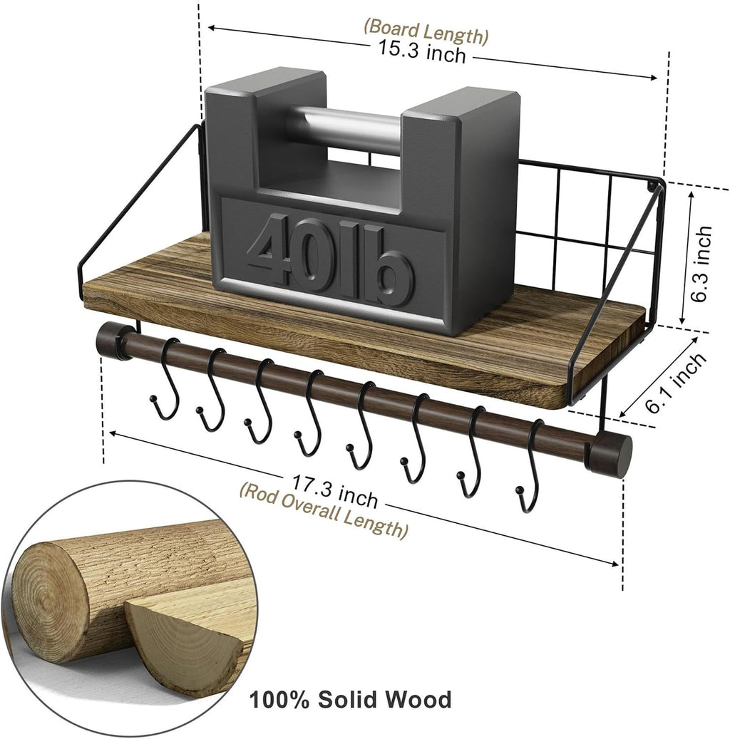 Alsonerbay Floating Shelf for Wall with Wooden Towel Bar, Carbonized Black