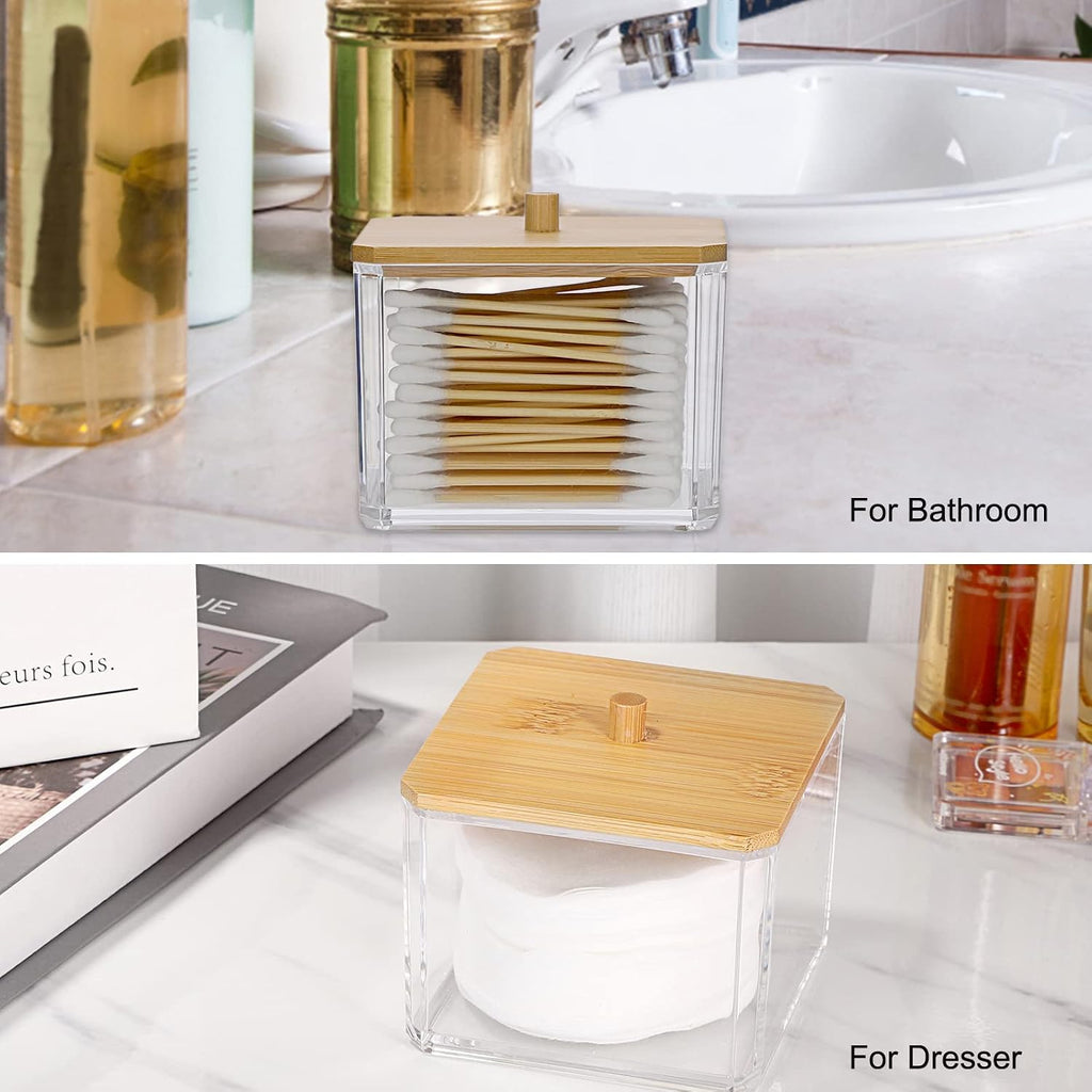 Hipiwe Acrylic Q-Tip Holder Dispenser with Lid Clear Bathroom Canisters