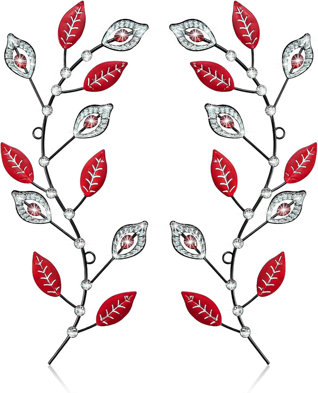 sxnzequnze 2 Set Metal Tree Leaf Wall Art for Home Decor Living Room Bedroom Dining Room Bling Rhinestone, 3D, Iron Branch Hanging Leaf Sculpture Art Pieces -Red 16.5in*6.7in