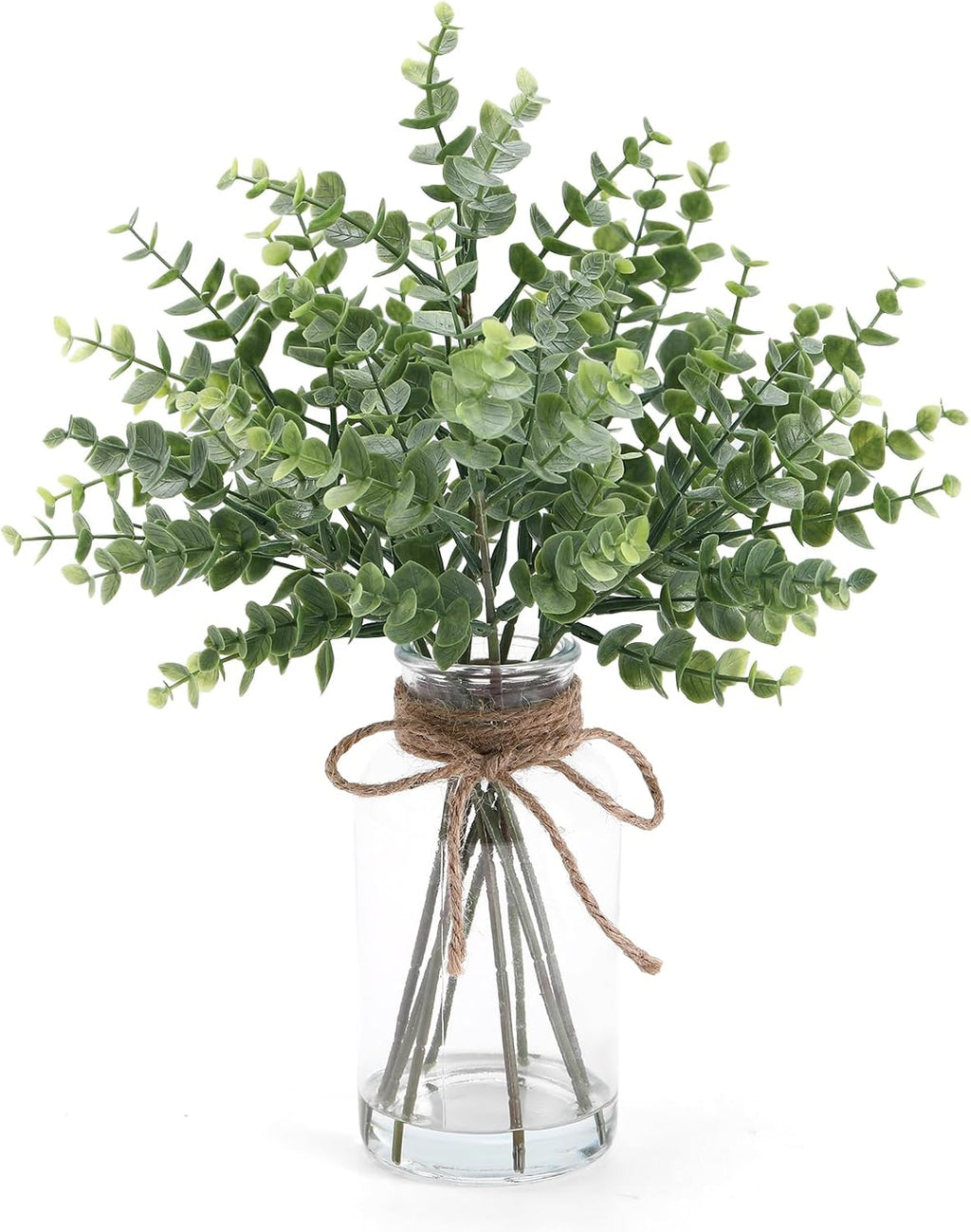 Coferset Eucalyptus Stems in Glass Vase with Faux Water, Sage Green