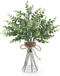 Coferset Eucalyptus Stems in Glass Vase with Faux Water, Sage Green