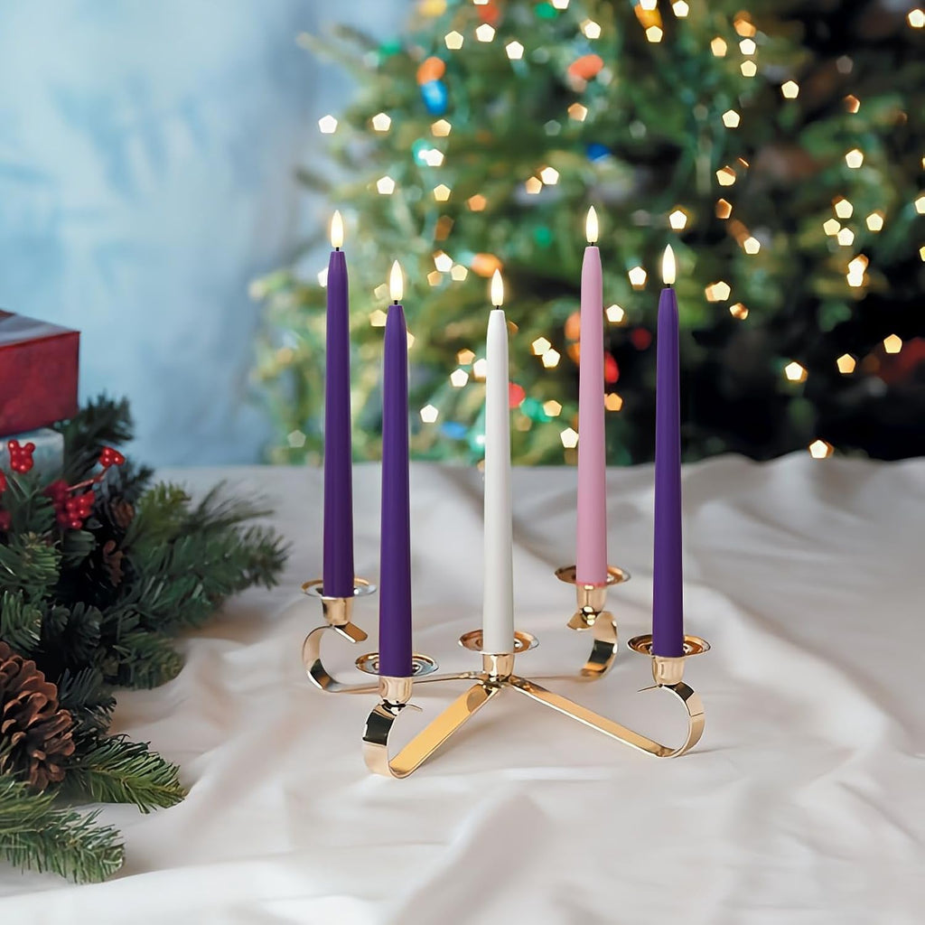 Stmarry Flameless Advent Candles, Set of 5 - Flickering LED Flame, 11 Inch Taper Candlesticks, Remote Controlled - 3 Purple, 1 Pink, 1 White for Christmas Wreath