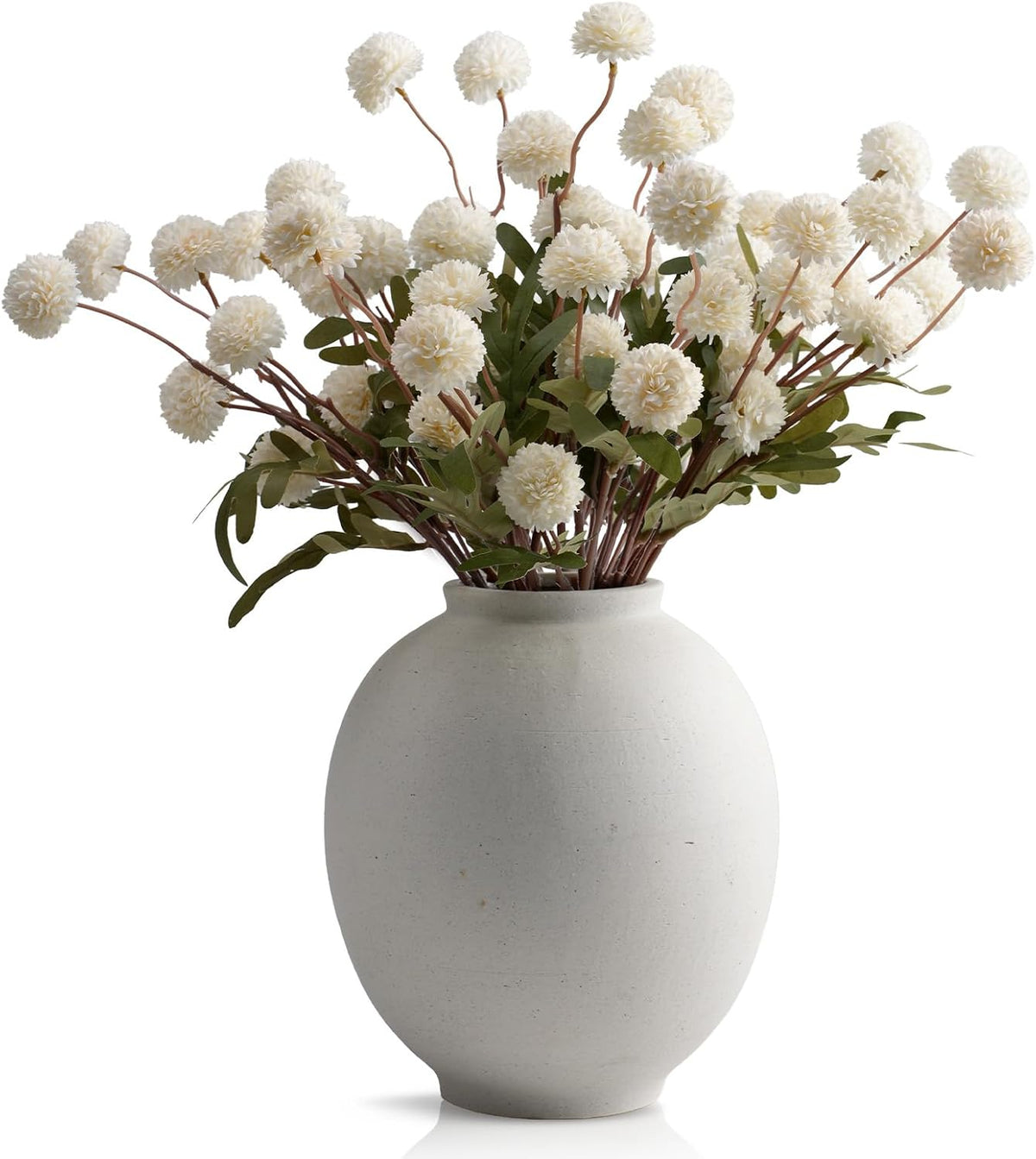 Real-Touch Faux Silk Mums Bouquet, 12 Pcs, Bendable Long Stems, Full & Realistic Artificial Flower Arrangement for Vase, Table, Wedding & Wreath Décor, White (No Vase)
