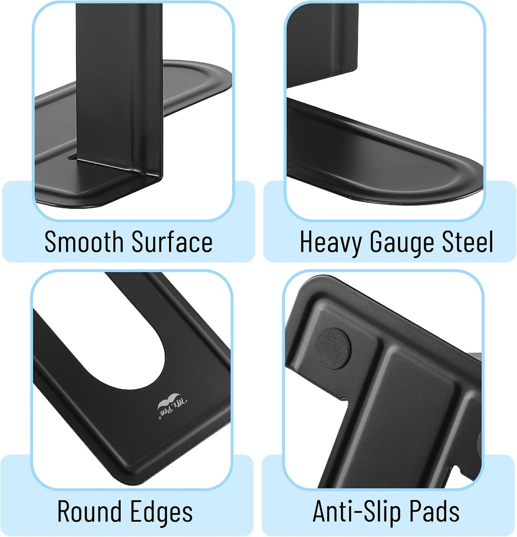 Mr. Pen- Book Ends, Black, 6 Pack, Heavy Duty Metal Bookends for Shelves