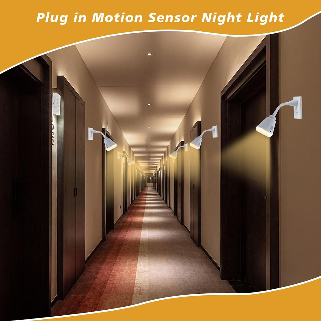 2 Pcs Plug in Motion Sensor Night Light Indoor LED Infrared Motion Detector Night Light for AC Outlet, Dusk to Dawn Sensor, 360° Rotating for Stairs Garage, 6W Warm White Light US Plug