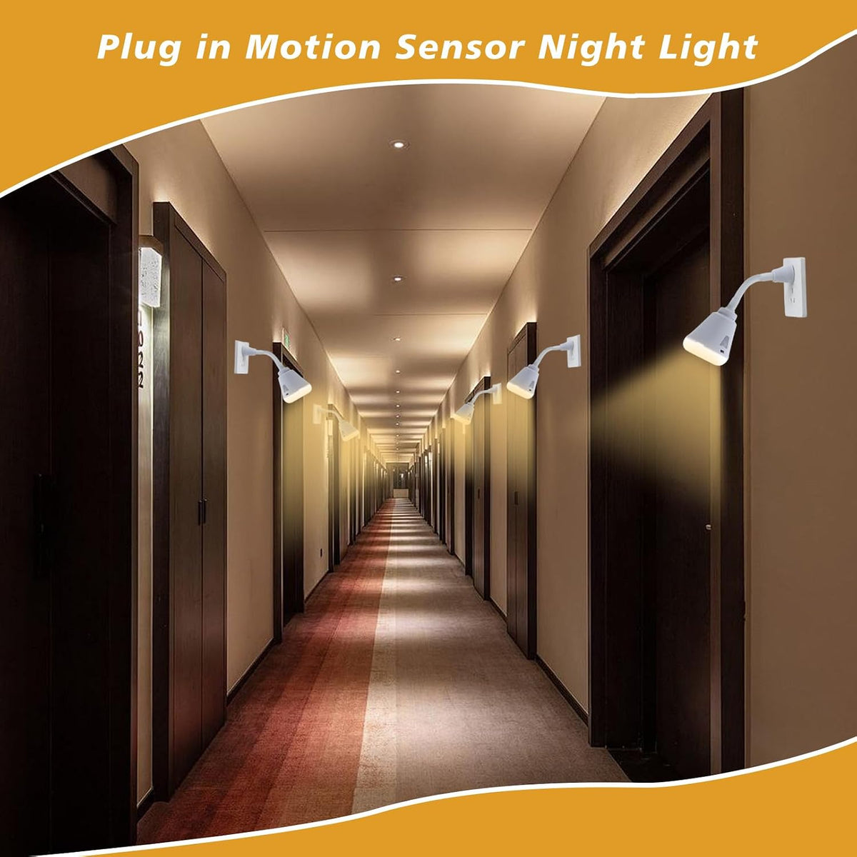 2 Pcs Plug in Motion Sensor Night Light Indoor LED Infrared Motion Detector Night Light for AC Outlet, Dusk to Dawn Sensor, 360° Rotating for Stairs Garage, 6W Warm White Light US Plug