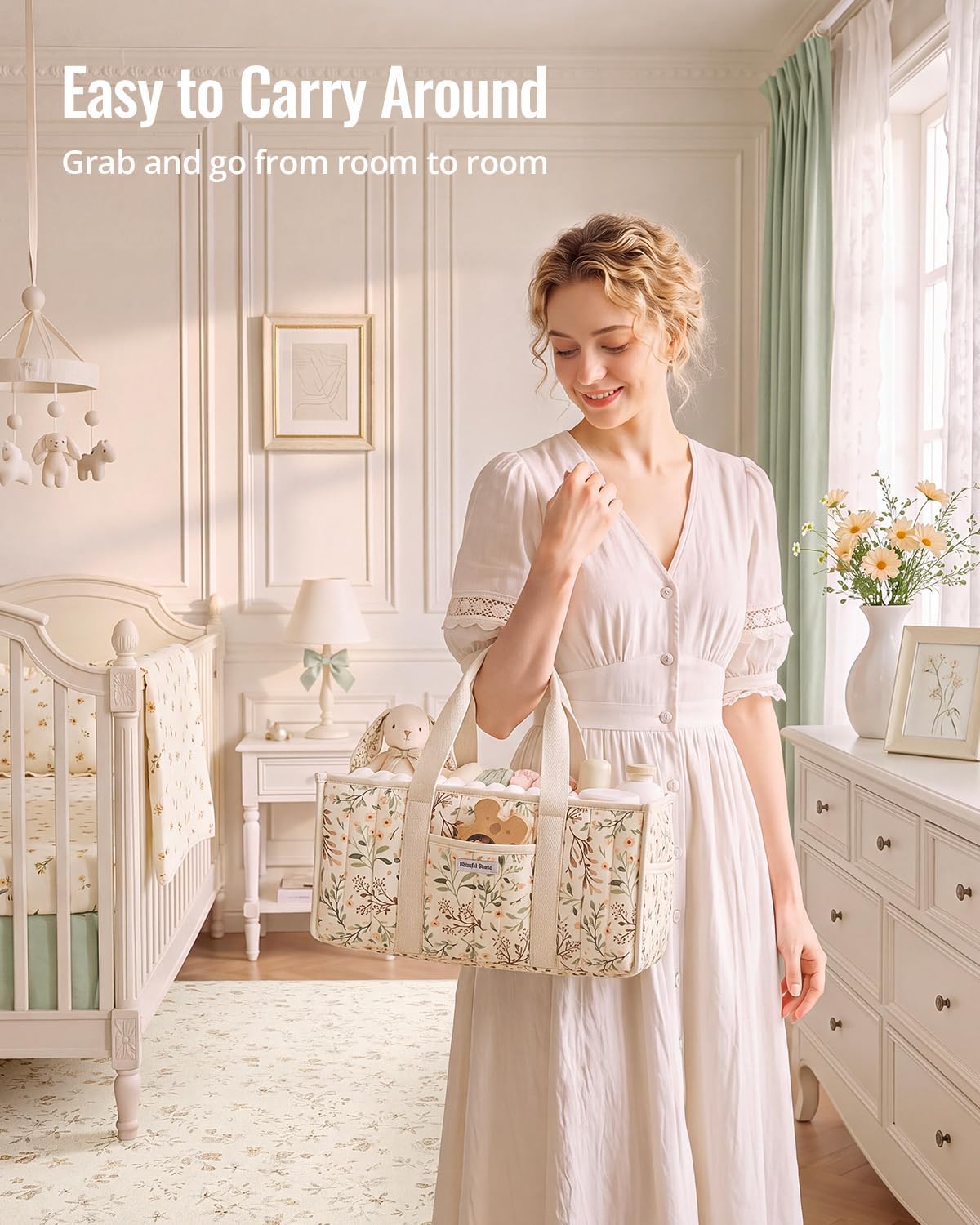 Blissful Diary Baby Diaper Caddy Organizer, Nursery Storage, Ditsy Daisy