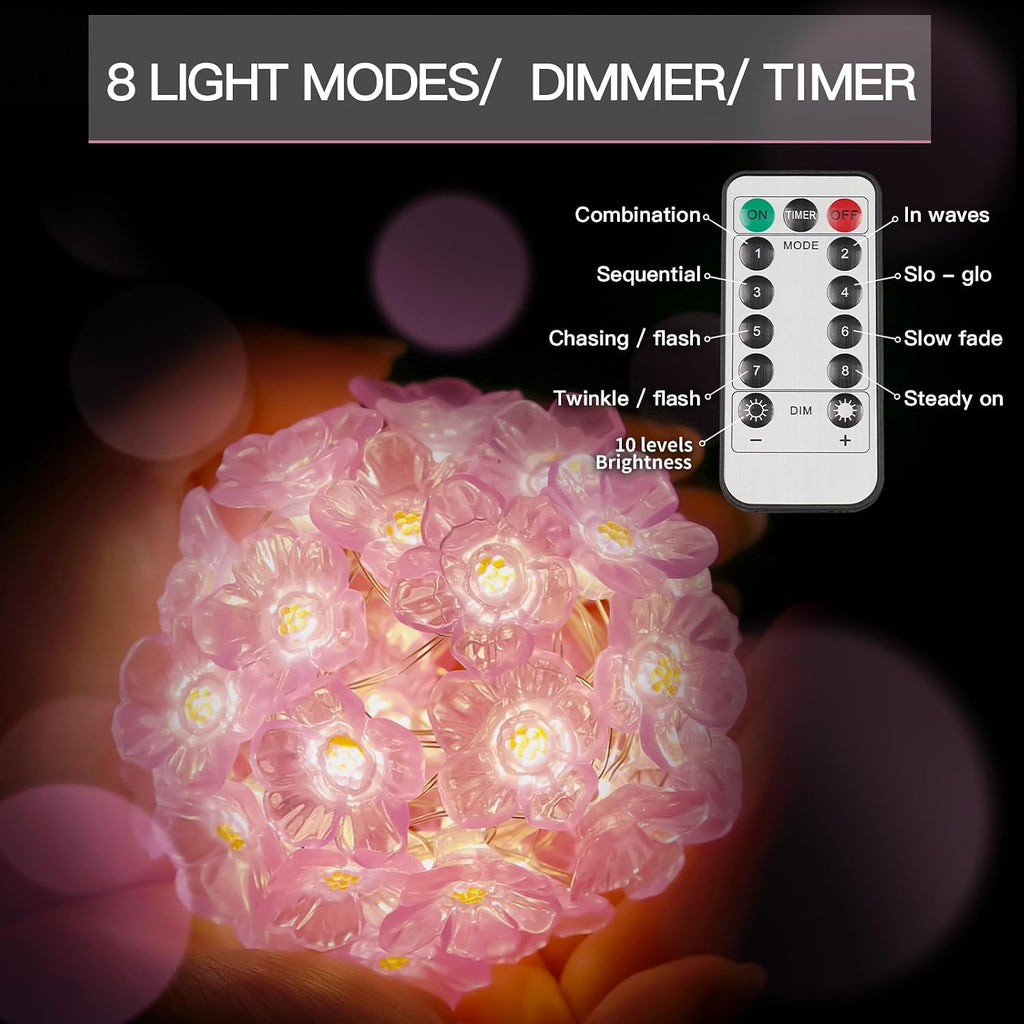 suddus 12.8ft 40 LED Pink Fairy Lights Cherry Blossom Battery Operated