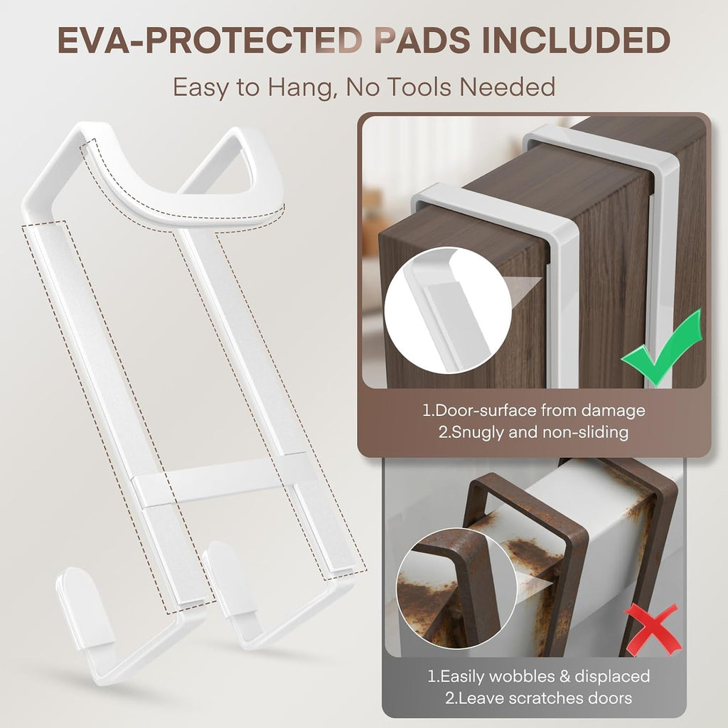 FYY 2 Packs Over The Door Hooks, Heavy Duty Door Hanger Hook, No Drill Wall Hooks for Hanging Coat, Towel, Bag in Bathroom, Closet Fits Most Doors Up to 1-7/8" Thickness （White）
