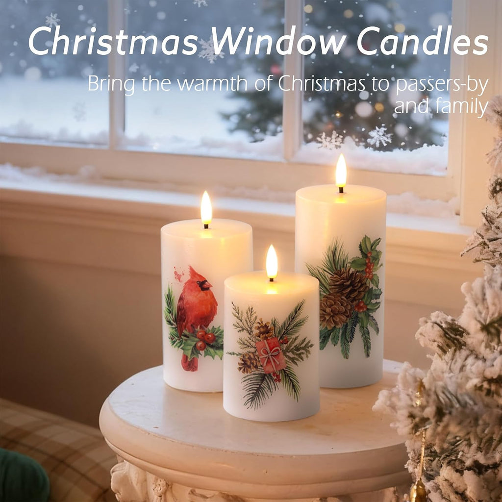 JOIONE Christmas Flameless Pillar Candles with Remote, 3 Pack Home Decor