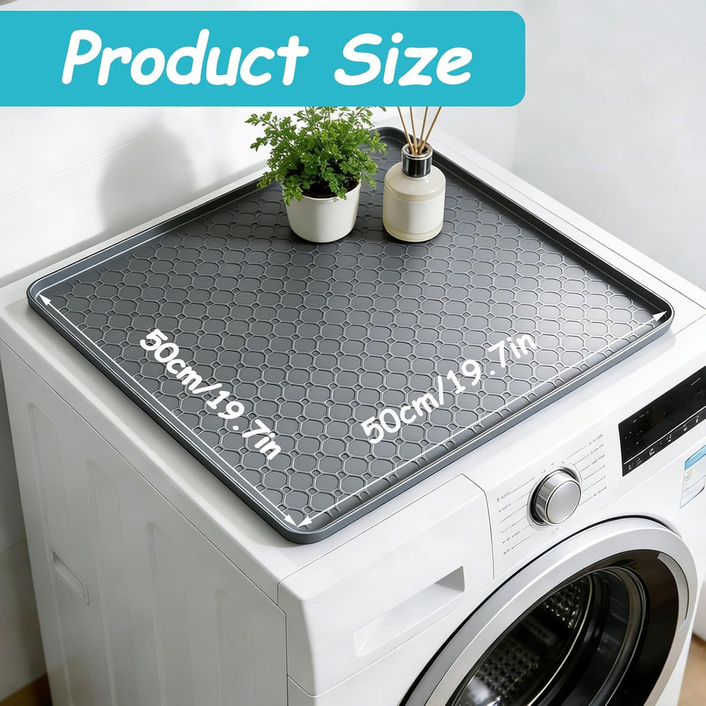 19.7"x19.7" Waterproof Silicone Floor Mat for Mini Fridge Mat, Refrigerator Tray & Drip Mat with Raised Edges, Fits Under Sink, Washer & Cooler, Anti-Slip(Grey)