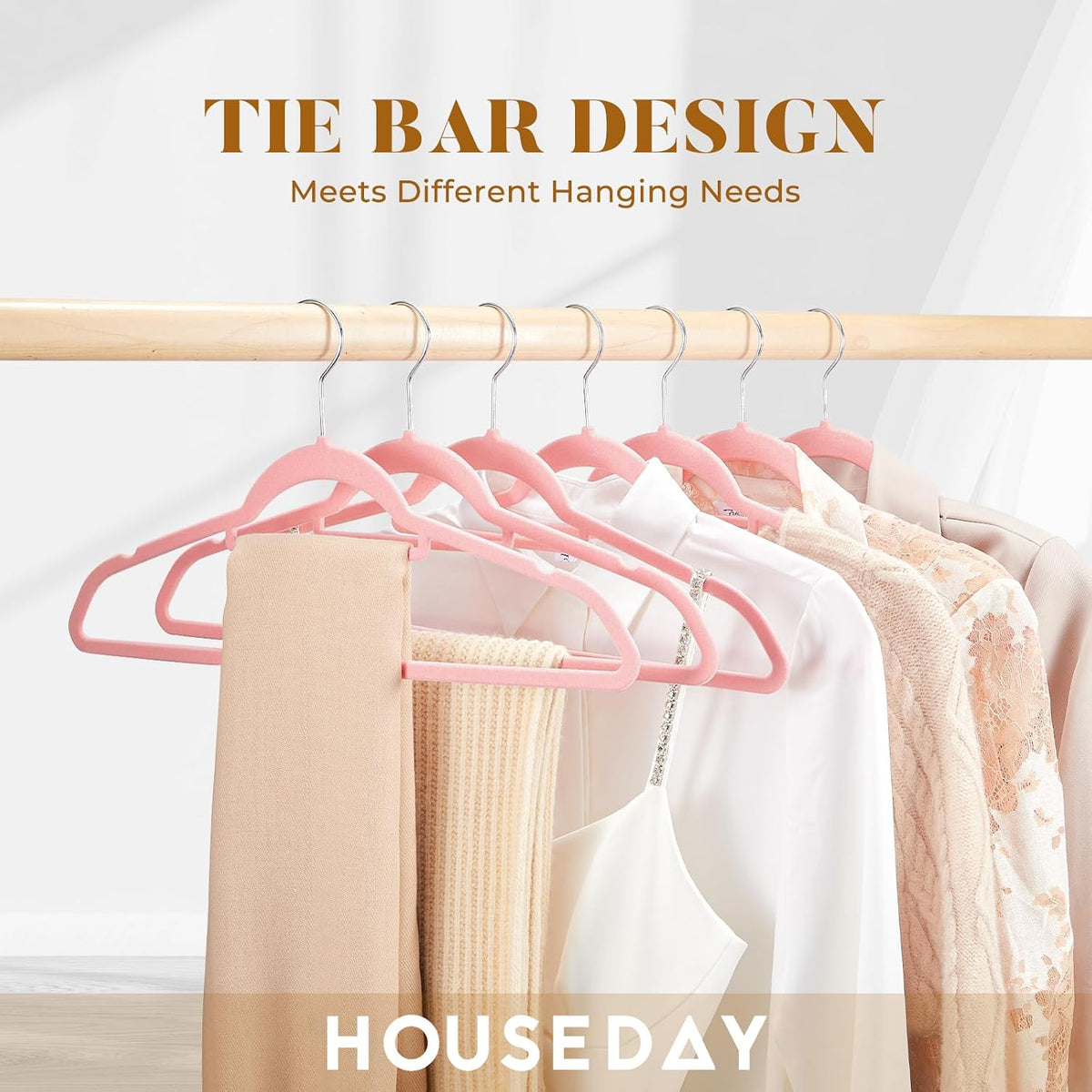 HOUSE DAY Premium Velvet Hangers 60 Pack, Non-Slip Hangers with Tie Bar
