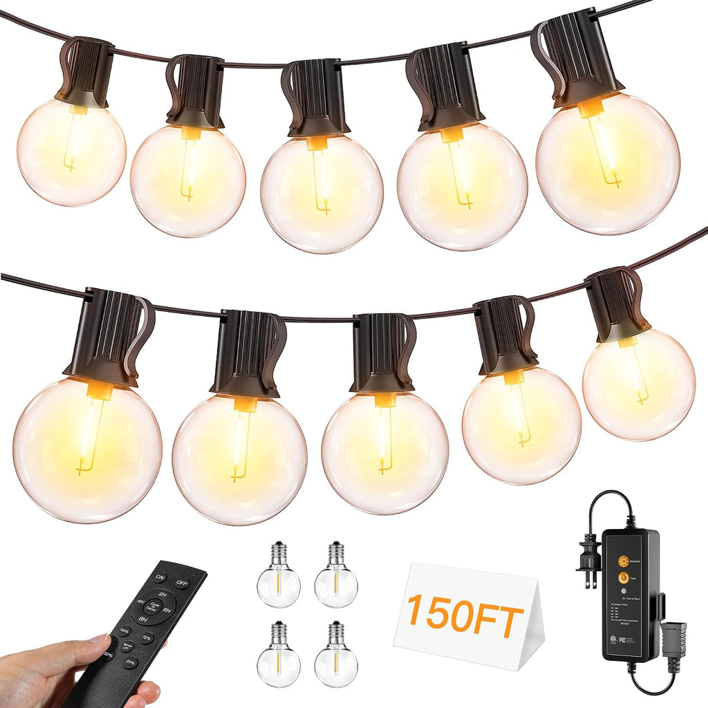 Outdoor String Lights, 150FT G40 Patio Lights with Remote, Balck