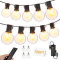 Outdoor String Lights, 150FT G40 Patio Lights with Remote, Balck