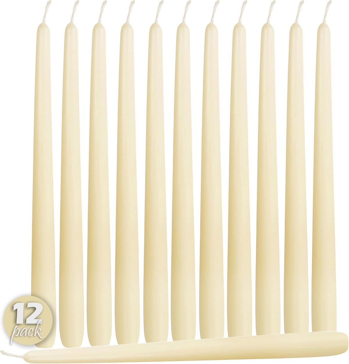 Hyoola 12 Pack Tall Taper Candles - 12 Inch Woolwhite Dripless, Unscented Dinner Candle - Paraffin Wax with Cotton Wicks - 10 Hour Burn Time