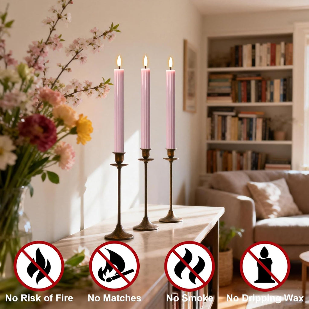 Pink Flameless Taper Candles Battery Operated with Remote Timer