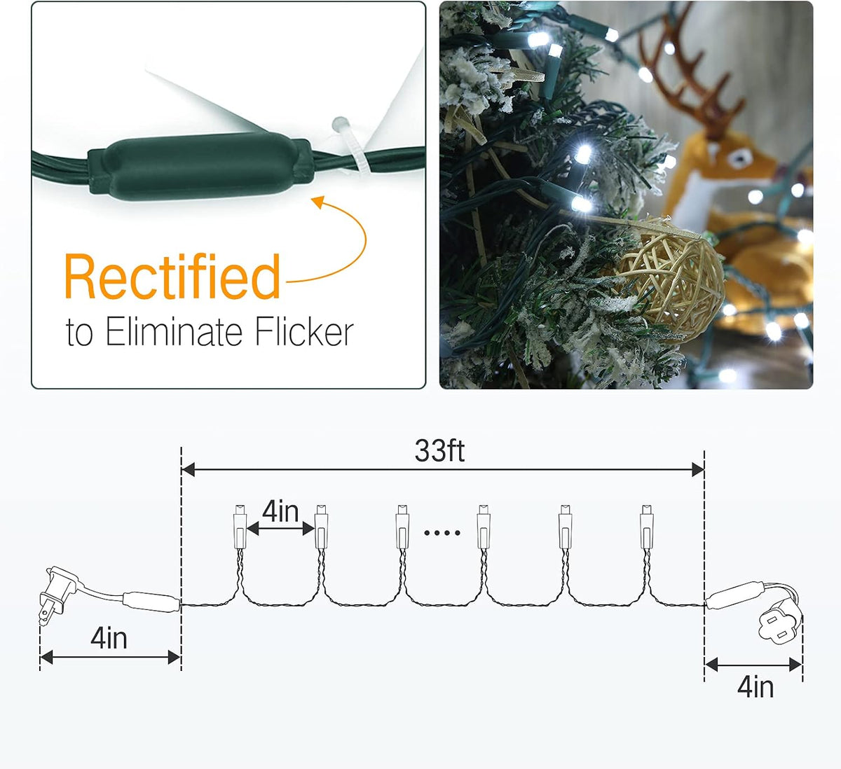 Brizled 5MM Wide Angle Christmas Lights Cool White, 100 LED Connectable