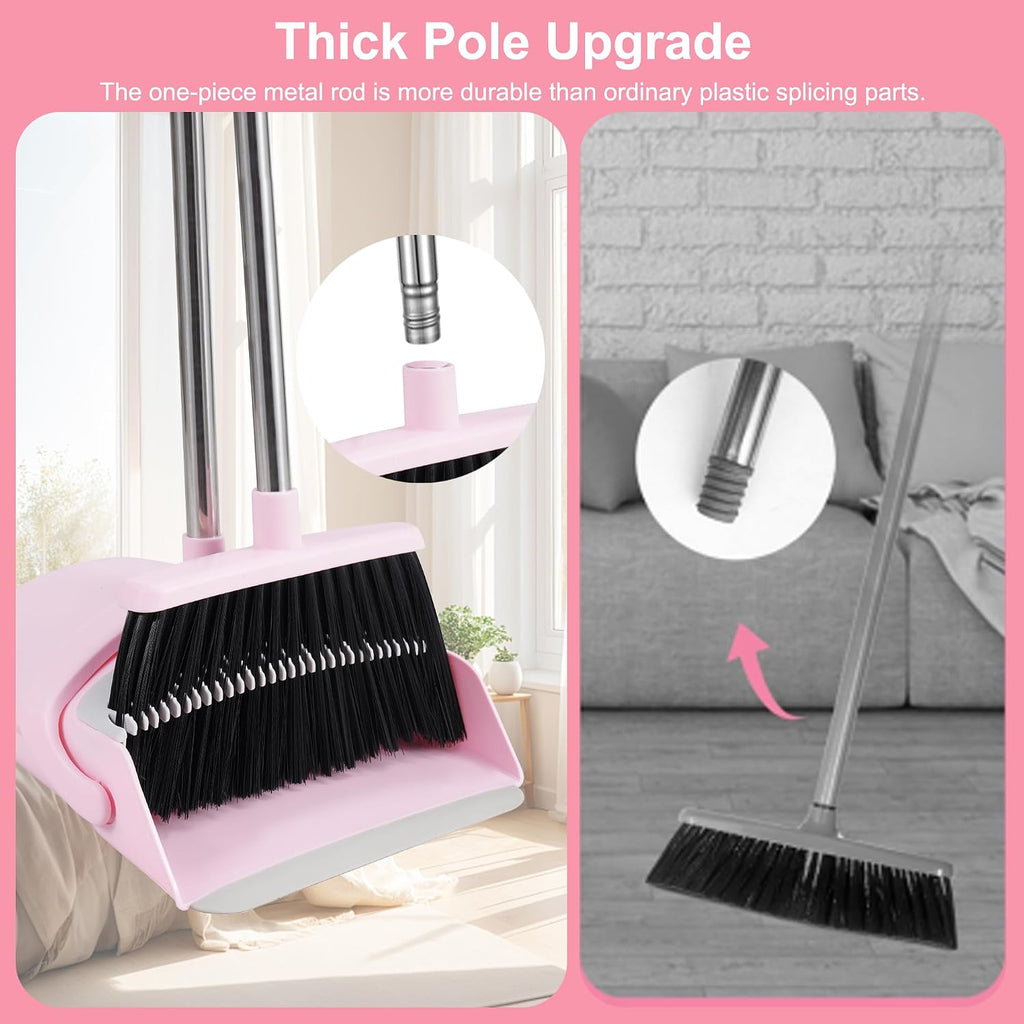 Broom with Dustpan Combo Set for Home, 52-in Long Adjustable Handle Angle Broom and Dustpan Set with Dustpan Comb Teeth for Sweeping Pet Hair Food Dirt Kitchen