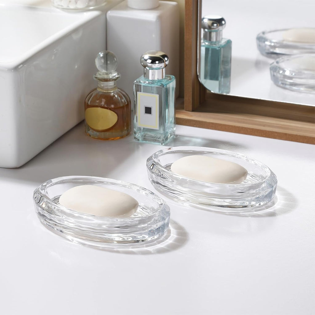 WHJY 2 Pack Glass Soap Dish Cute Bathroom Soap Dish Decorative Soap Dish Oval Soap Bar Container