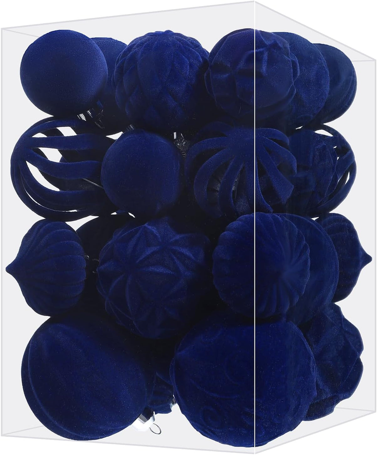 36pcs Velvet Christmas Ball Ornaments Set, Flocked Shatterproof Christmas Ornaments, Xmas Tree Decorations Set Hanging Ornaments Decor for Xmas Holiday Party Home (Navy Blue)