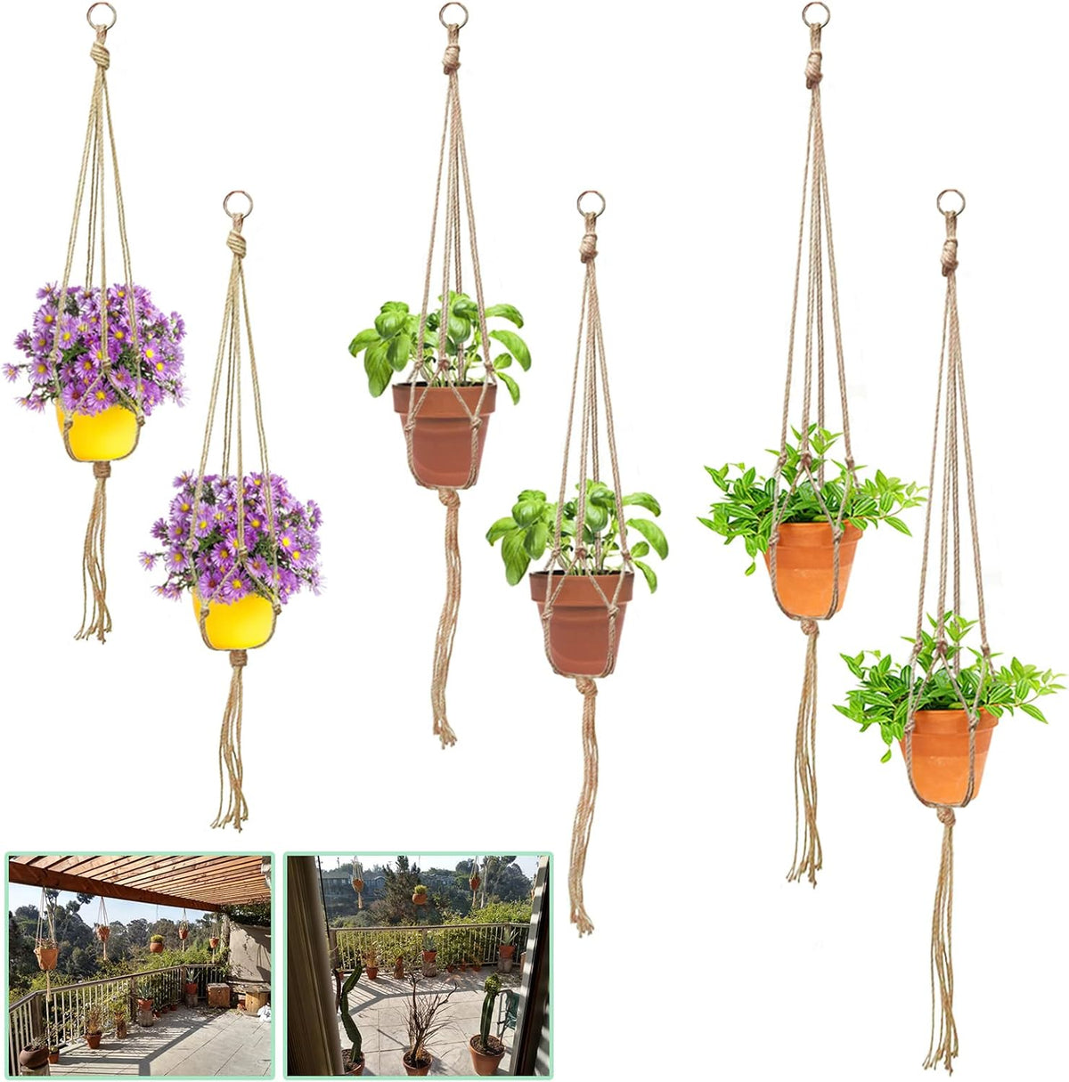 Keadic 6Pcs Macrame Plant Hanger, 3 Sizes Indoor Hanging Plant Holder Hanging Plant Holder Plant Hangers Hanging Planters for Indoor Plants for Home Patio Garden