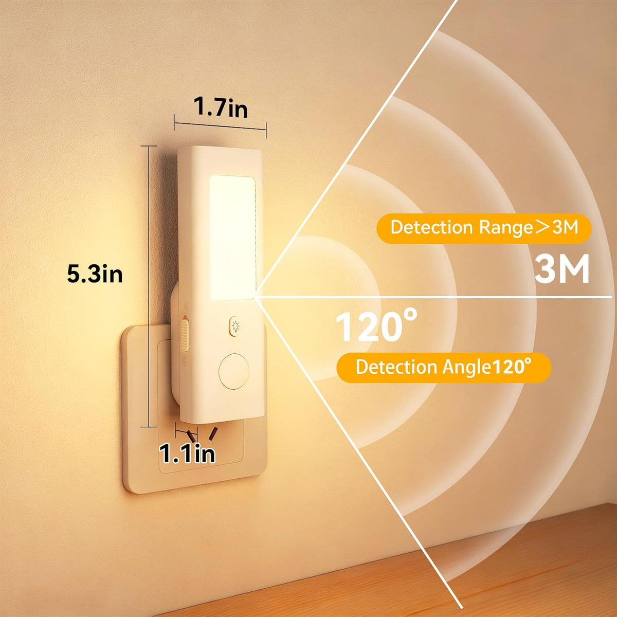 Motion-Sensor Night Light - Rechargeable Plug-in LED with Portable Handheld Mode, Dusk-to-Dawn Sensor, 3000K Soft Glow for Hallway Bedroom, Modern Farmhouse Decor