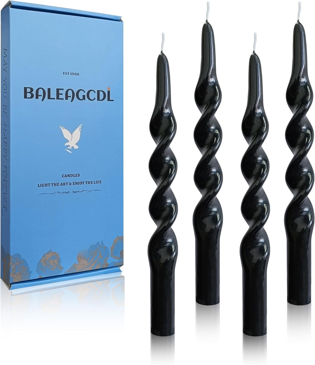 Dripless Unscented Spiral Candles 10 Inch Black Smokeless Long Burning Twist Design Candlesticks for Home Décor Dinner Party Romantic Evenings