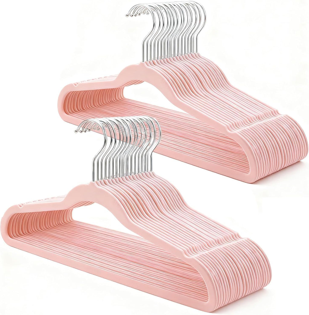 Pink Velvet Hangers 100 Pack, Adult Hangers Anti-Slip Slim Space Saving Hangers with 360° Swivel Hook, 17.5 Inch Clothes Hangers for Coats,Sweater,Jackets,Dresses, Shirts, Suits & T-Shirts