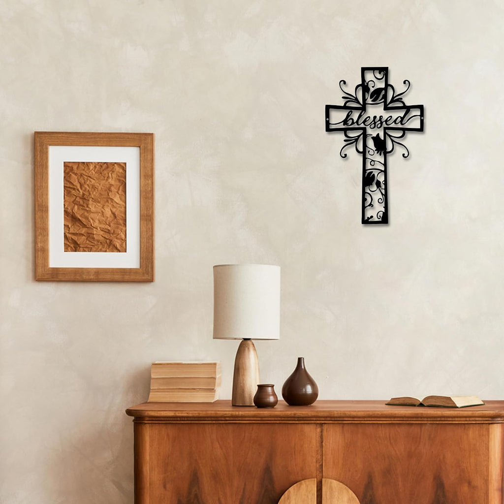 Rajukit Blessed Christian Metal Cross Wall Art for Home