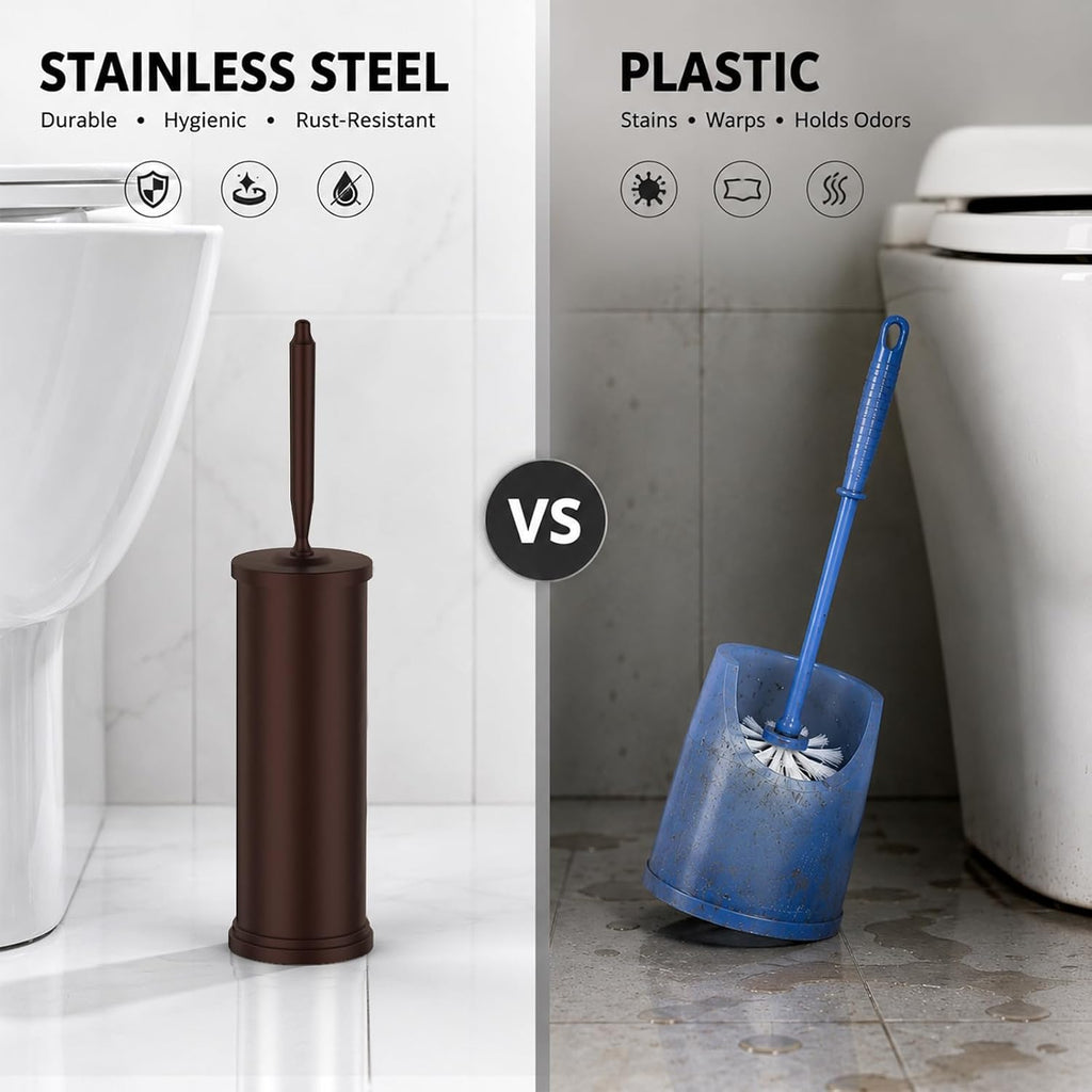 Stainless Steel Toilet Bowl Brush and Holder Set Scrubber Bronze Brown