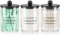 Tbestmax 3 Pack Qtip Holder, Clear Bathroom Containers Dispenser for Storage Cotton Ball, Cotton Swab 10oz Plastic Bathroom Jars with Wood Lids - Black