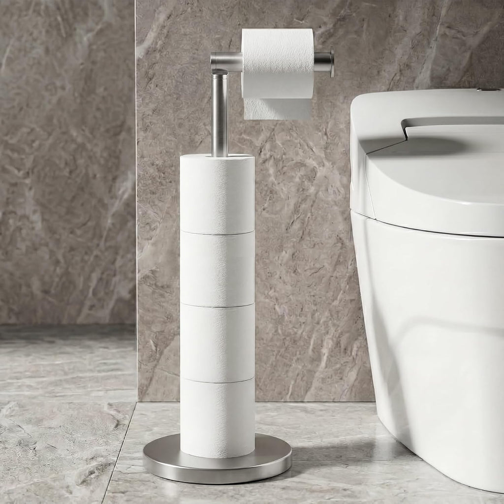 Cesun Weighted Base Free Standing Toilet Paper Holder Stand, Brushed Nickel