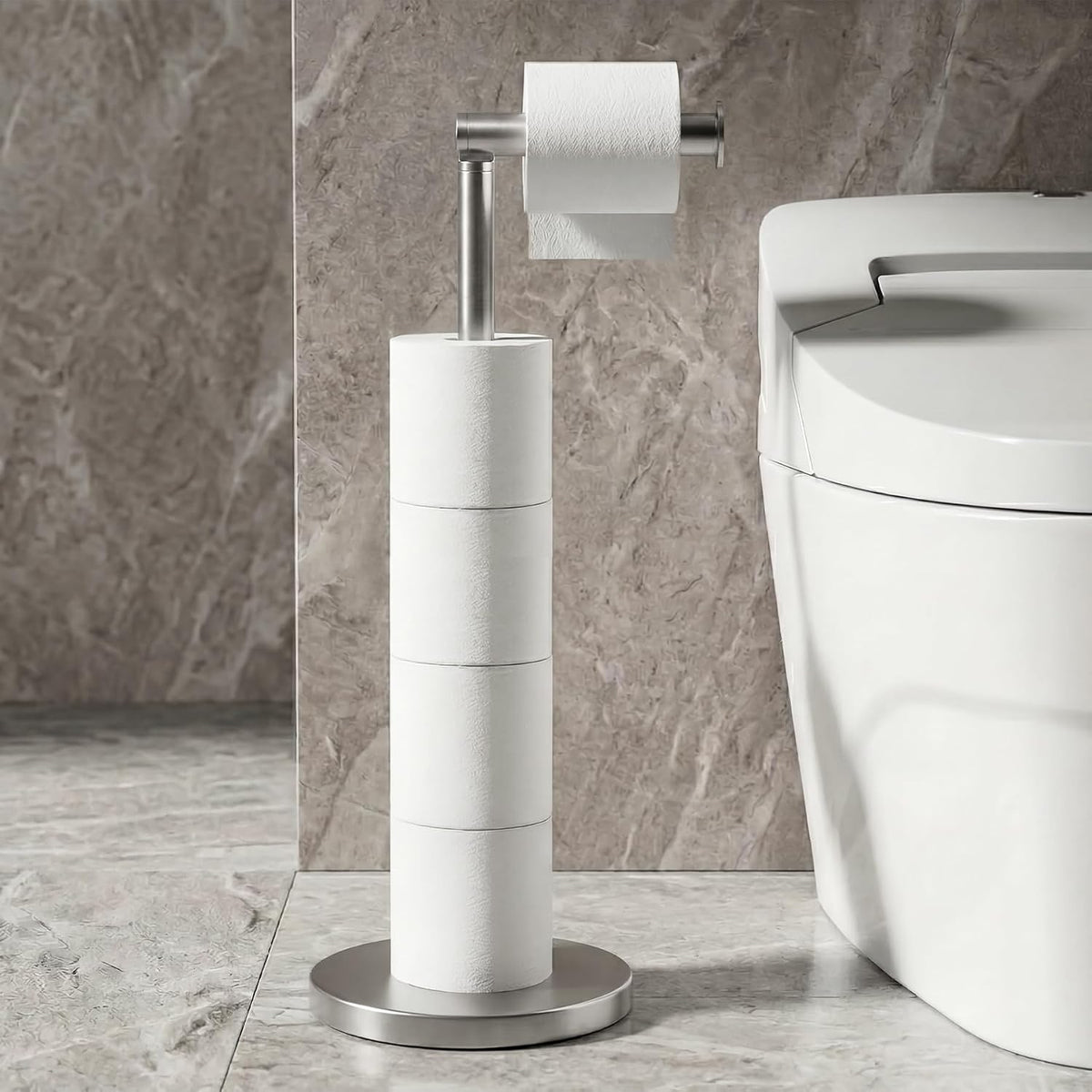 Cesun Weighted Base Free Standing Toilet Paper Holder Stand, Brushed Nickel