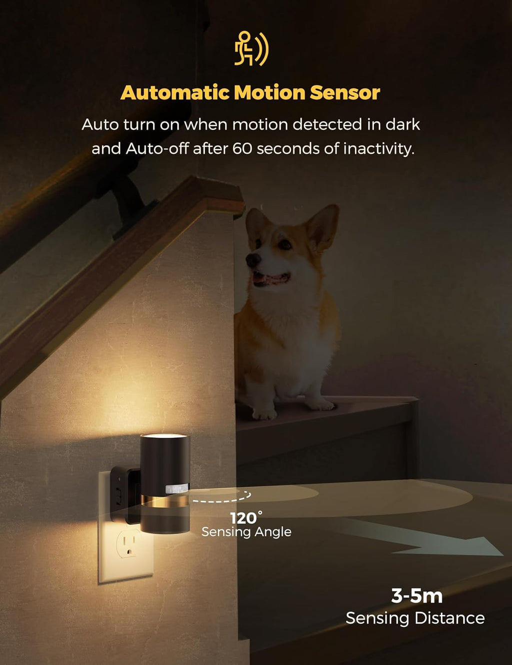 L LOHAS LED Motion Sensor Night Light Plug in, 3000K Soft White, 2 Pack