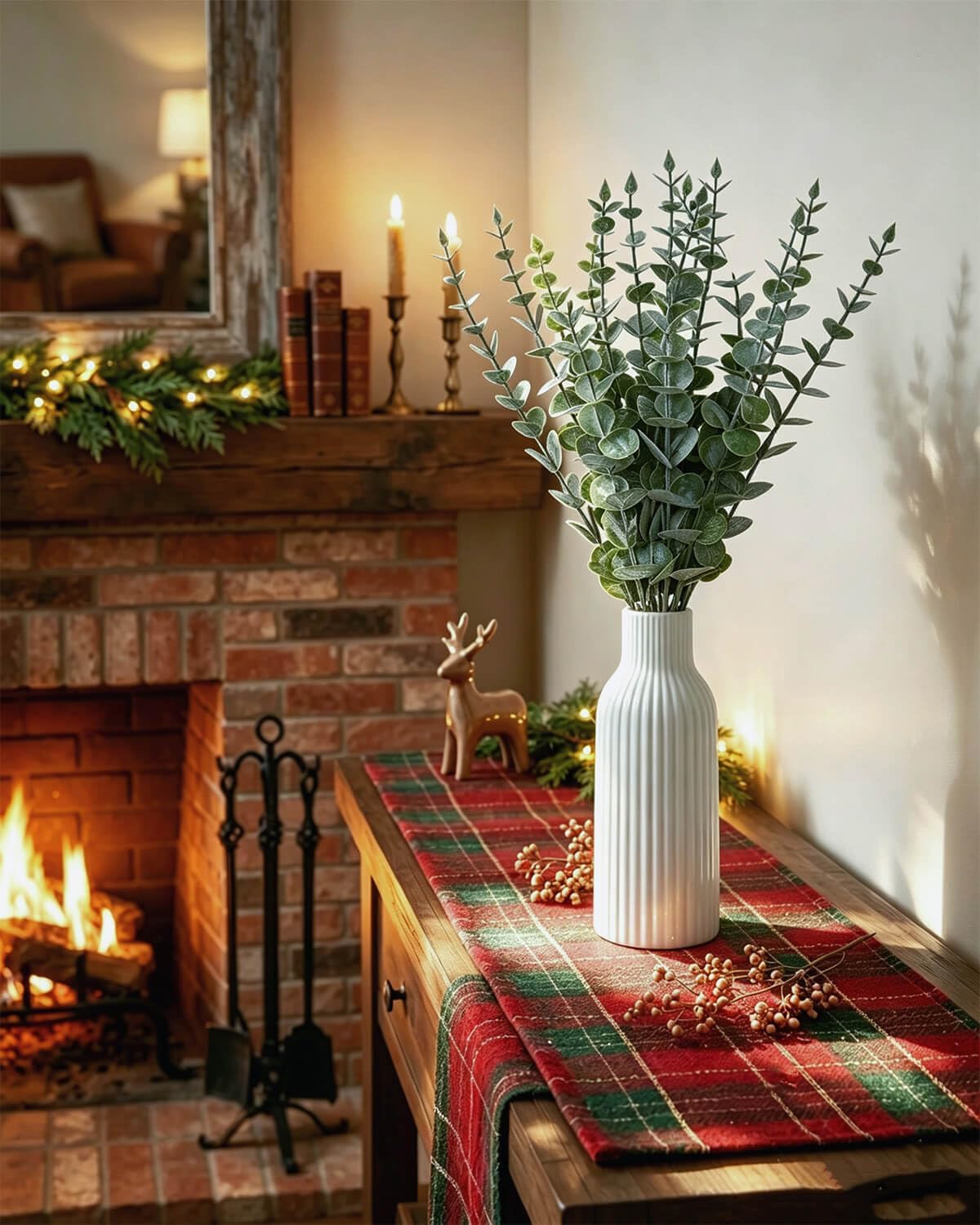 Faux Eucalyptus Stems in Ceramic Vase for Bathroom Counter Decor Artificial Eucalyptus Stems Decor for Coffee Table Fake Greenery Plants for Farmhouse Dining Table Centerpiece