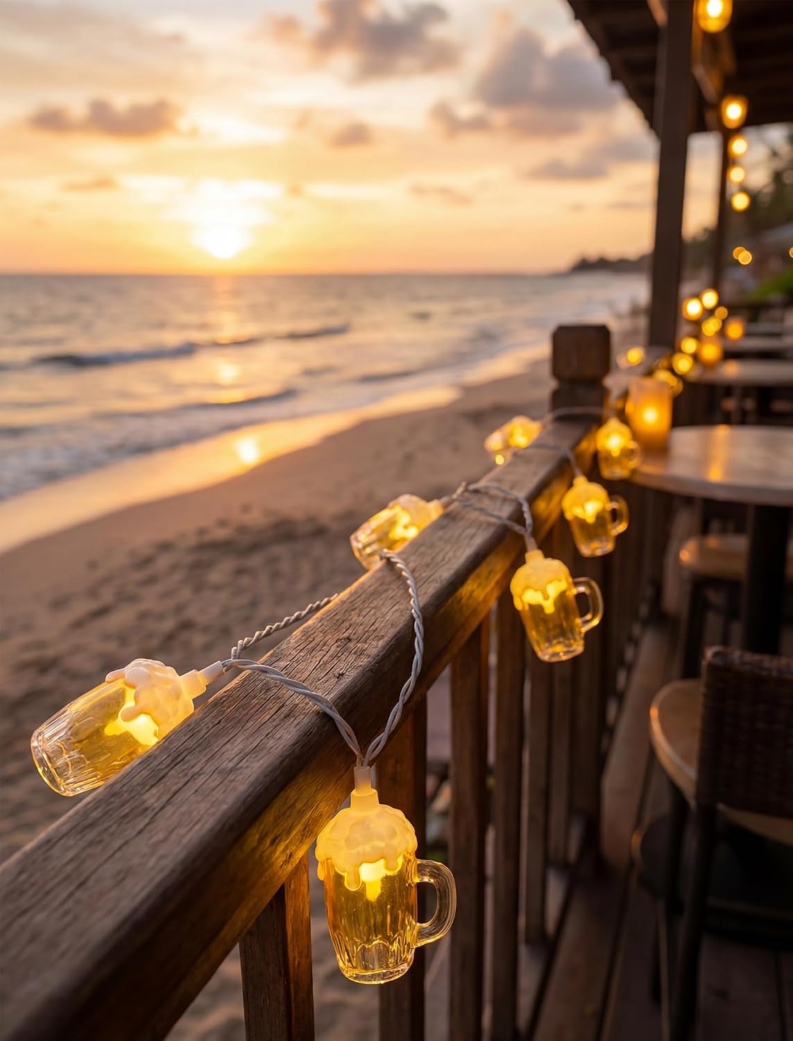 Beer String Lights Outdoor, 12.5FT Summer Decorative Camping String Lights with 10 3D Beer Mug Lights, Plug in Connectable Novelty Fairy Lights for Tropical Themed Wedding Bistro Bar Party Decor