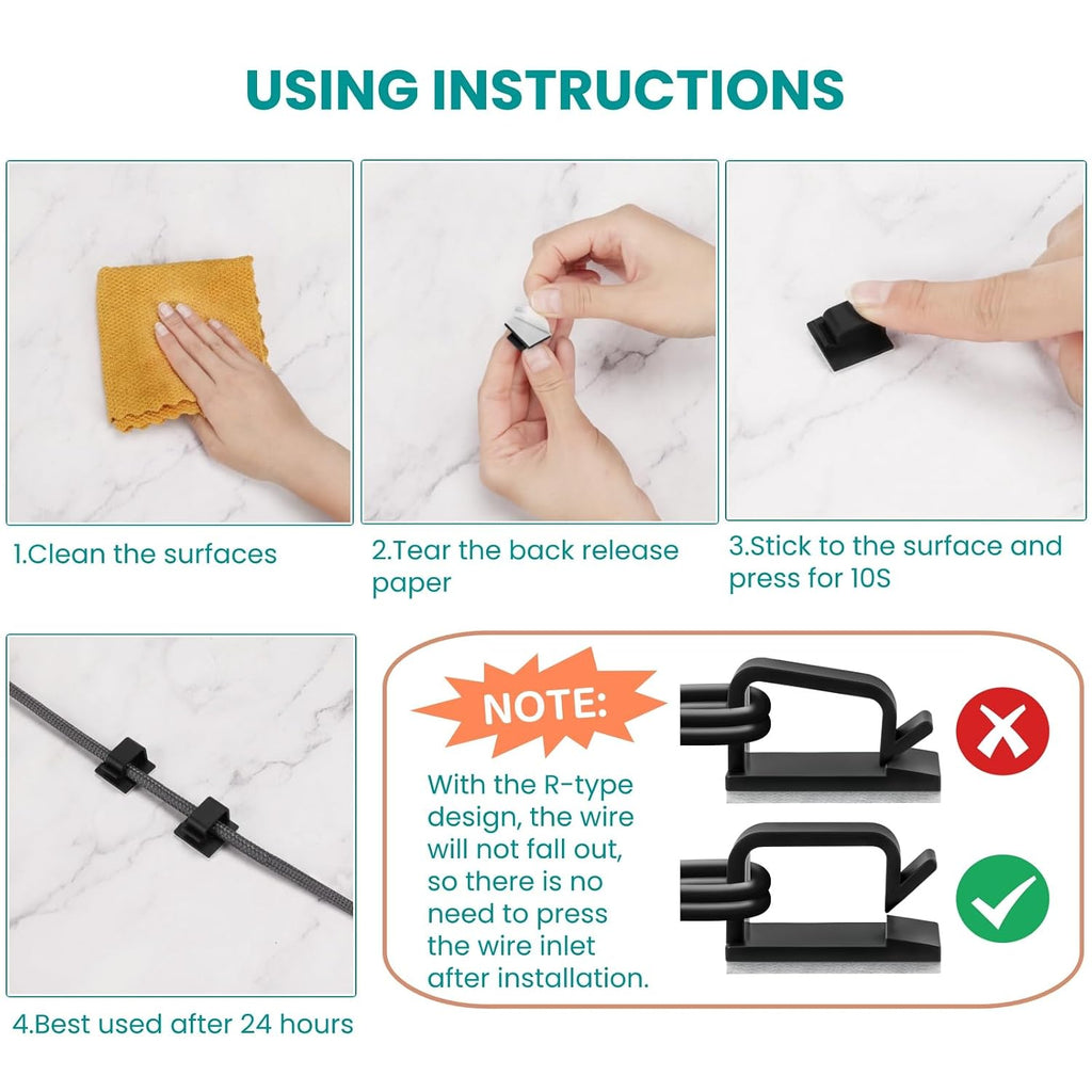 63pcs Black Cable Management, Adhesive Cable Clips, ID 0.49"x 0.31"