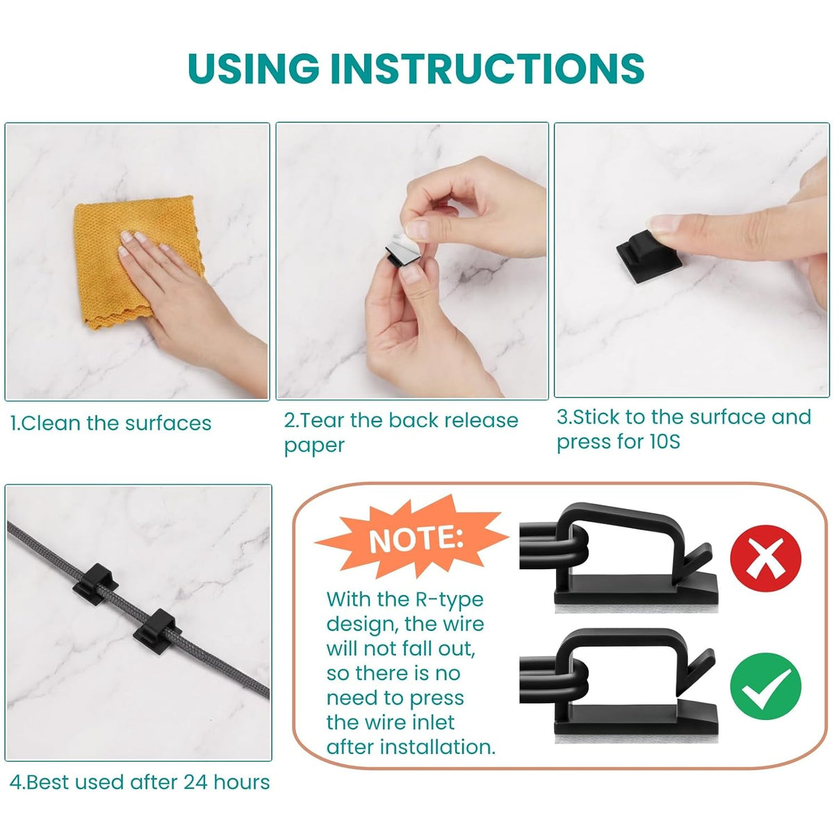 63pcs Black Cable Management, Adhesive Cable Clips, ID 0.49"x 0.31"