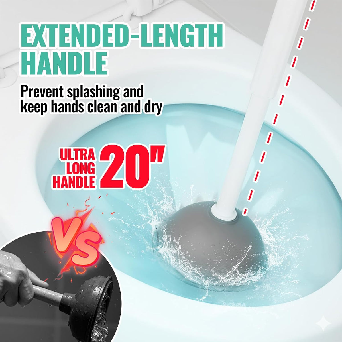 3in1 Toilet Brush and Plunger Set with Slim Crevice Tool and Holder