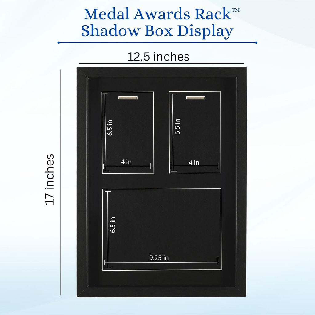 3-in-1 Shadow Box Display with Real Glass (Medal, Race Bibs, and Photo Display) – Marathon Medal Display and Frame, Triathlon & Running Bib Holder, Wall-Mounted, Real Tempered Glass- White
