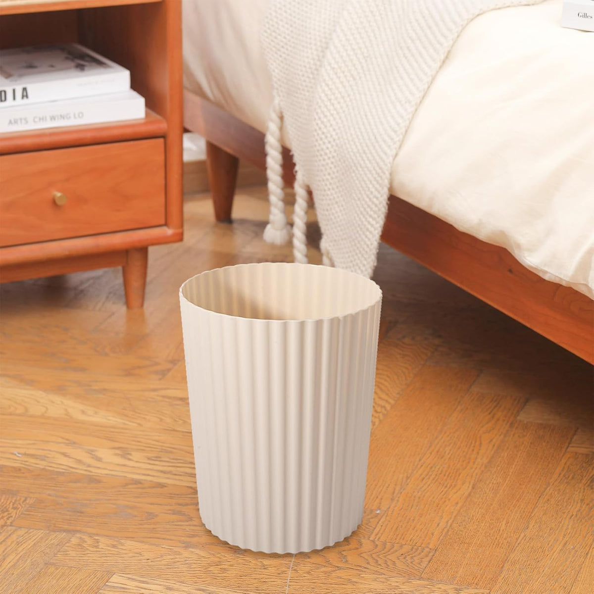 JiatuA Small Trash Can Plastic Wastebasket Round Garbage Container Bin for Bathroom, Kitchen, Bedroom, Home Office, College Dorm, Beige