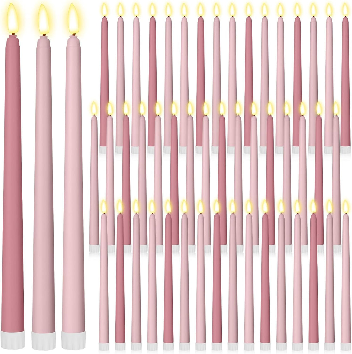 Handepo 48 Pack Flameless LED Taper Candle, Dusty Pink, 11 Inch