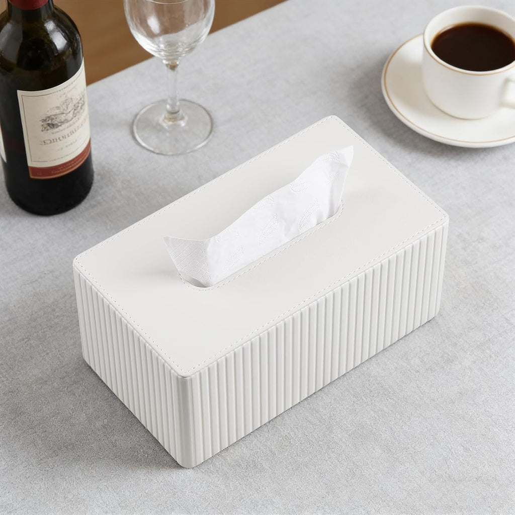 PU Leather Tissue Box Cover Rectangle (Ivory, Inner Height 3.9")
